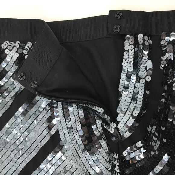 Club Monaco Black Blue Chevron Stripe Sequins A-Line Skirt Size 4 - Picture 8 of 10